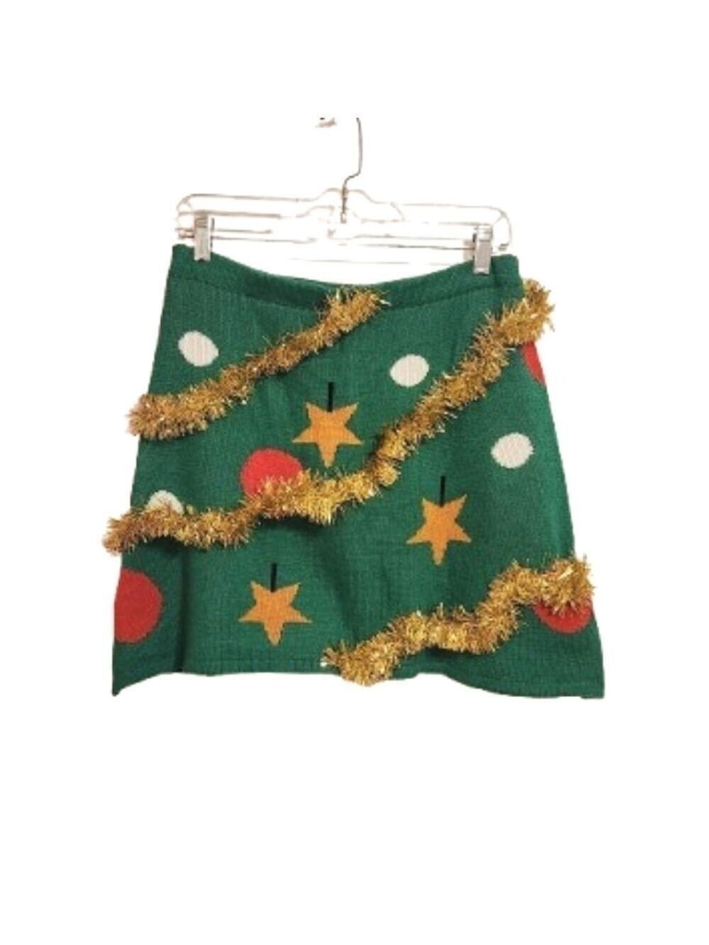 With Love Derek Green Gold Tinsel Knit Mini Skirt Large